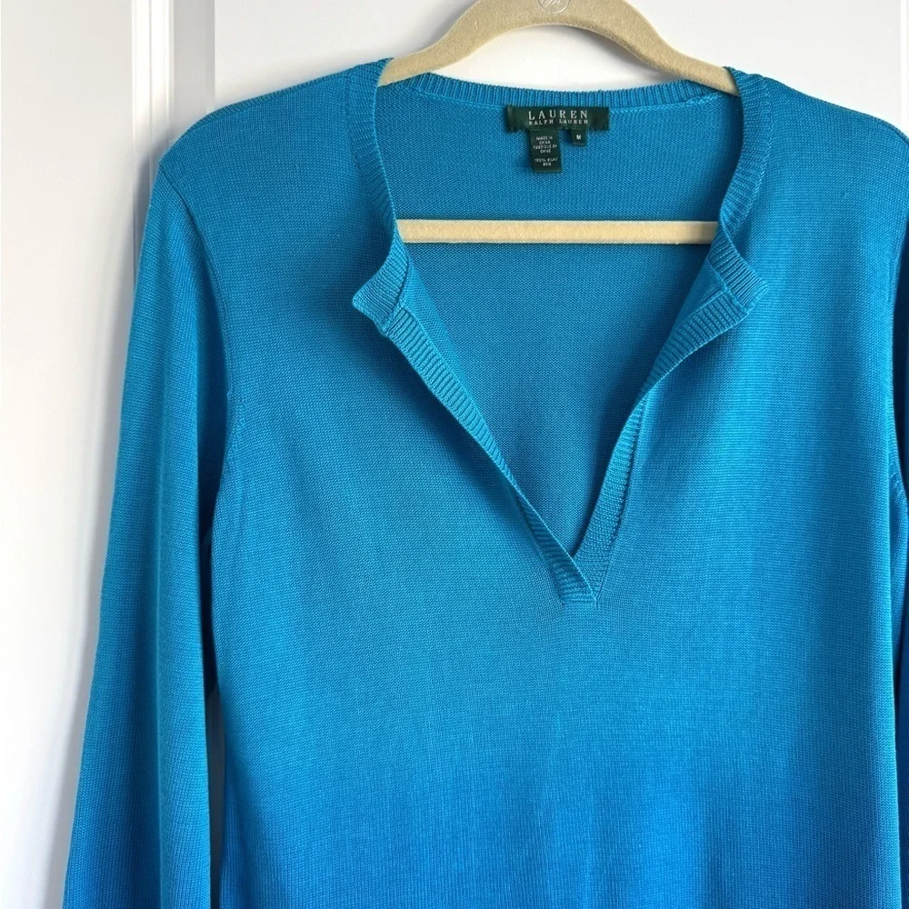 Lauren Ralph Lauren C-Neck Sweater Silk Pullover Preppy Resort Top Blue Ombré M